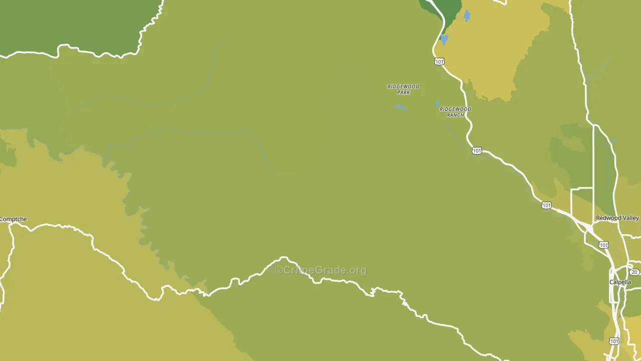 Mendocino County, CA Map of Vehicle Theft Rates