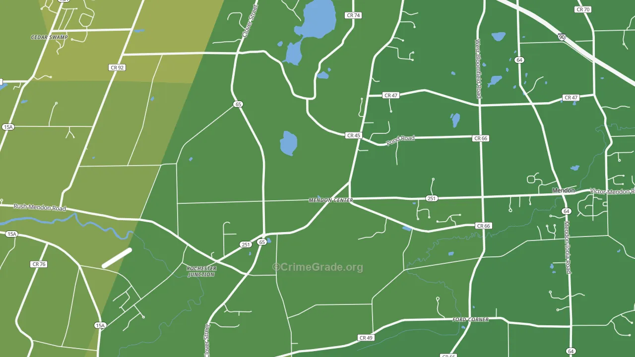 Mendon Center, NY Map of Vehicle Theft Rates