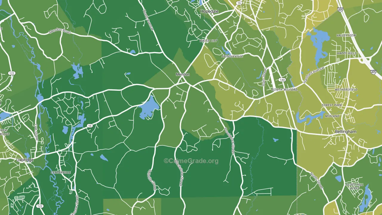 Mendon, MA Map of Vehicle Theft Rates