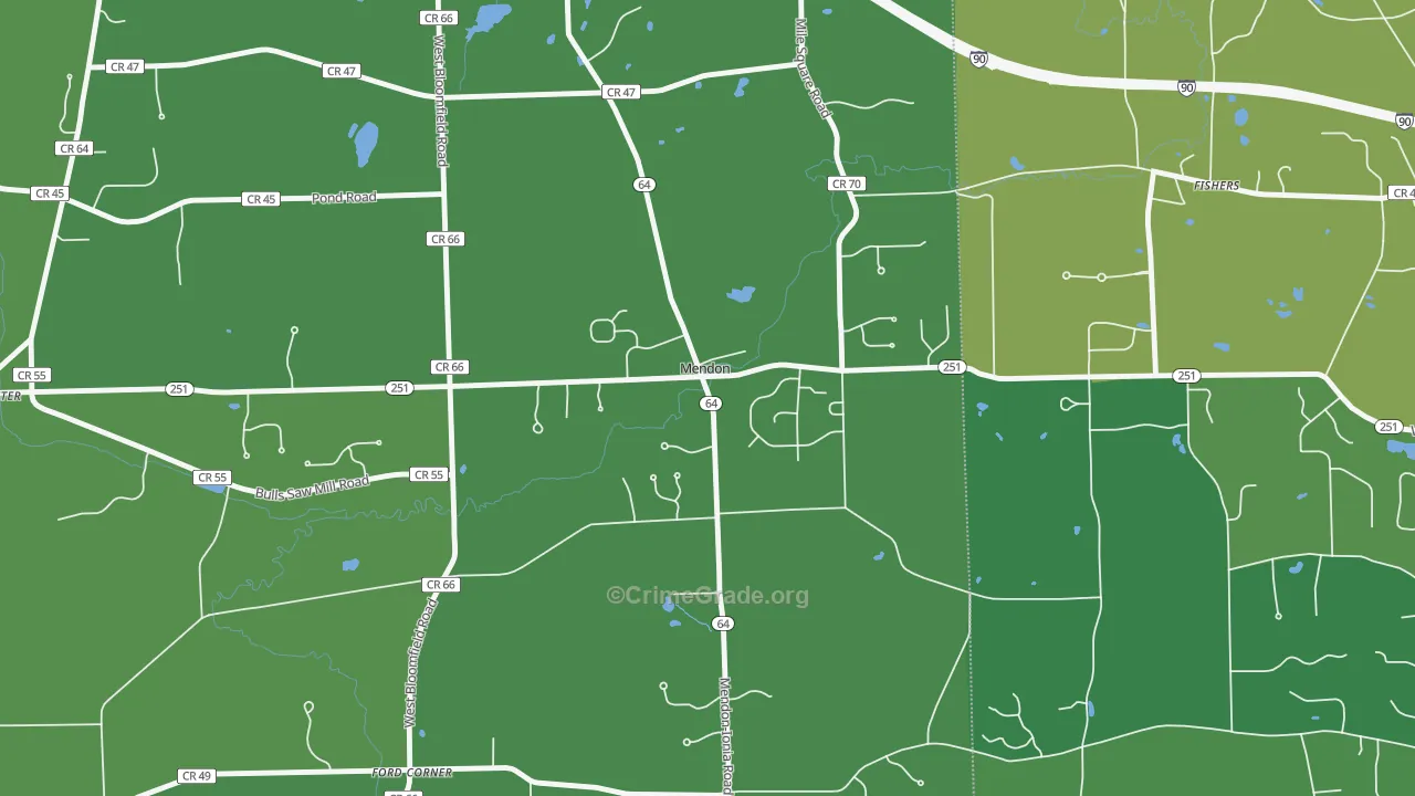 Mendon, NY Map of Vehicle Theft Rates