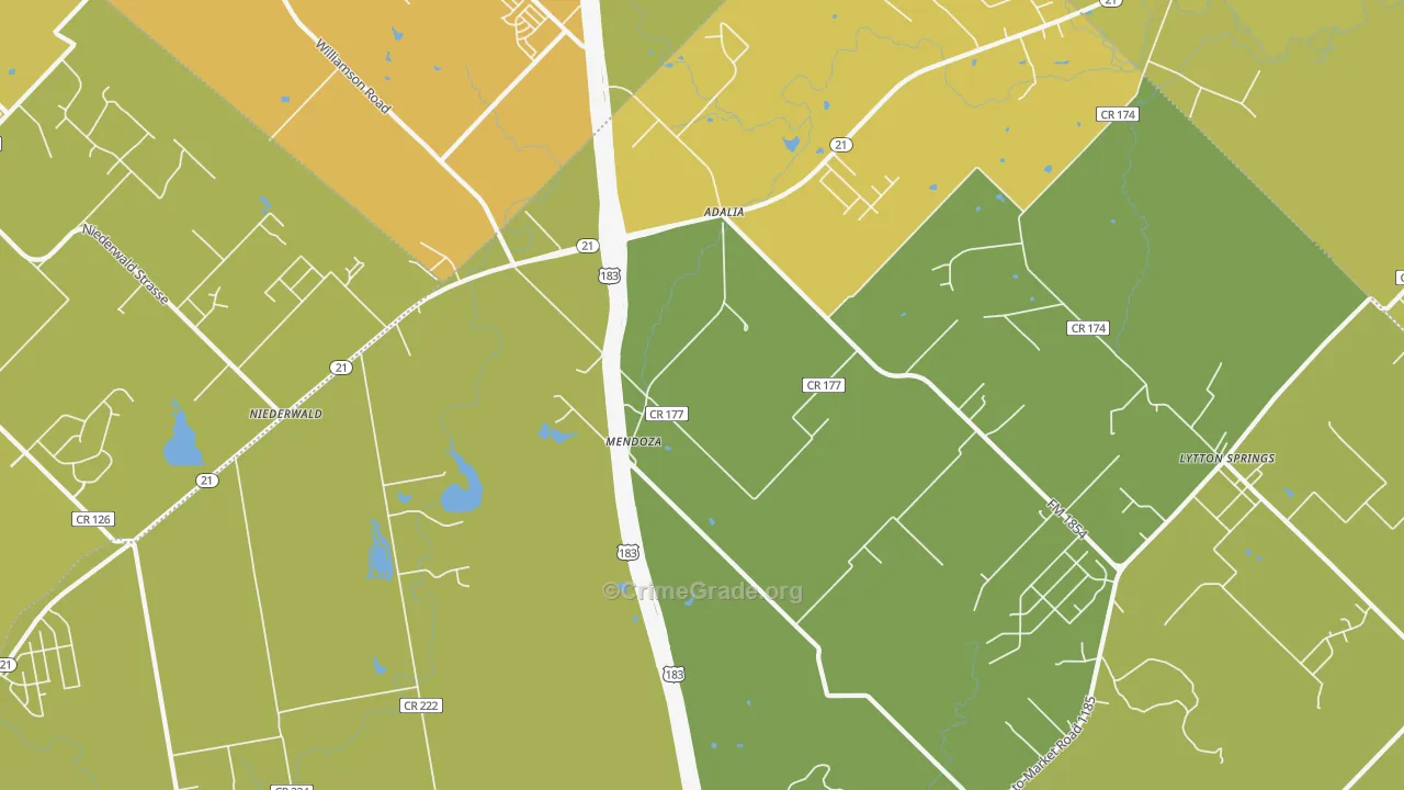 Mendoza, TX Map of Vehicle Theft Rates