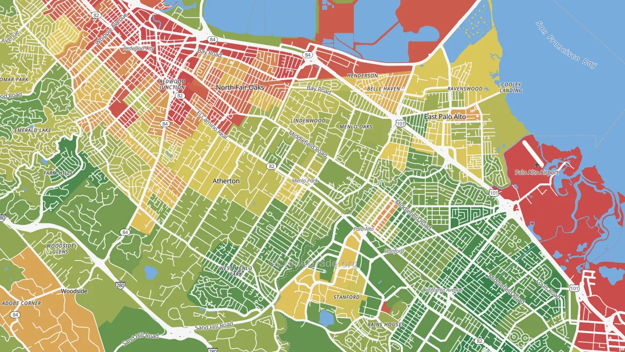 Menlo Park, CA Map of Vehicle Theft Rates