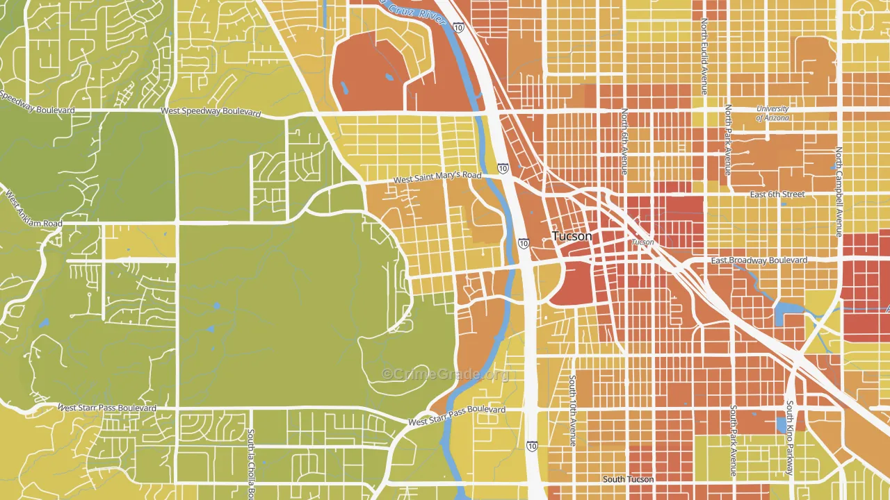 Menlo Park, Tucson, AZ Map of Vehicle Theft Rates