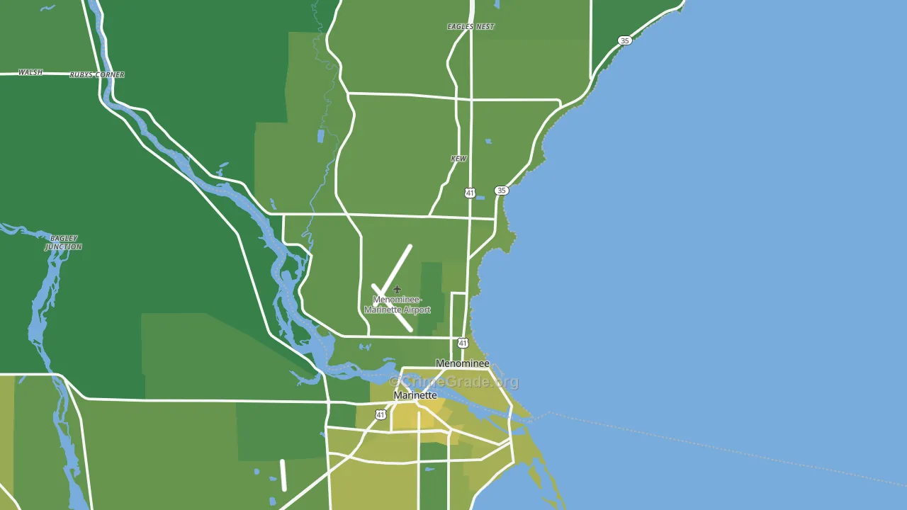 Menominee, MI Map of Vehicle Theft Rates