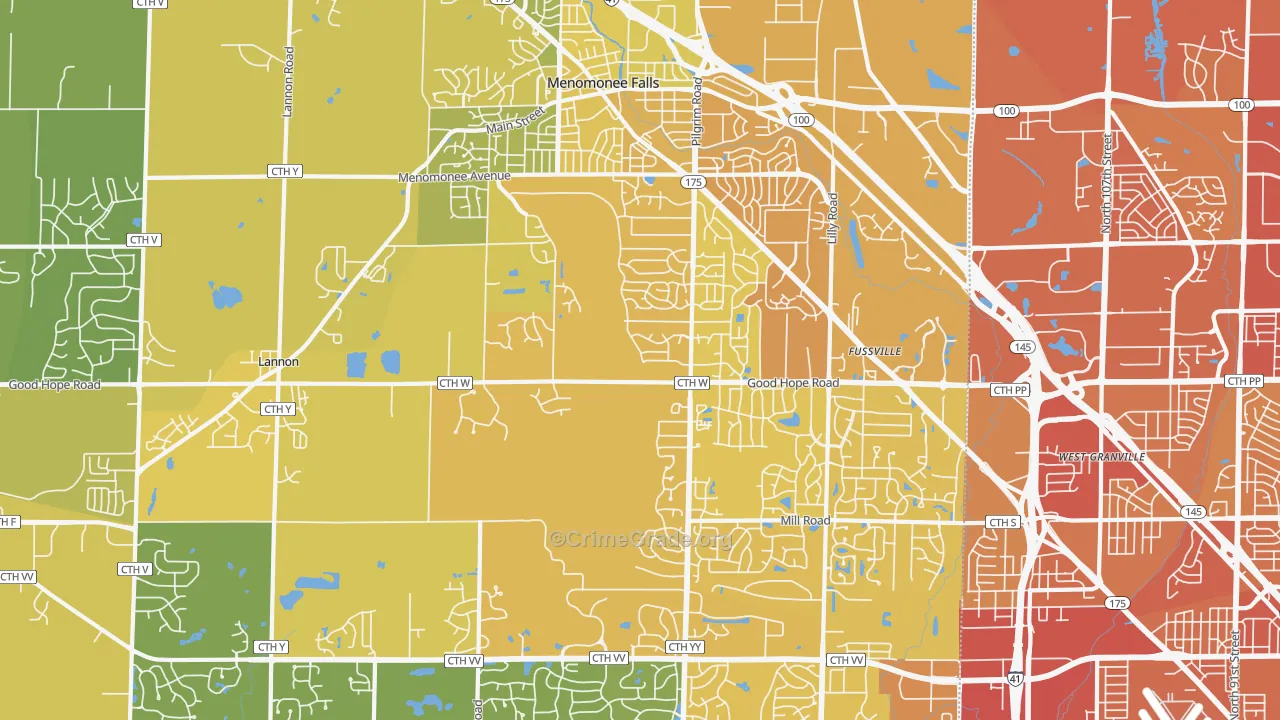 Menomonee Falls, WI Map of Vehicle Theft Rates