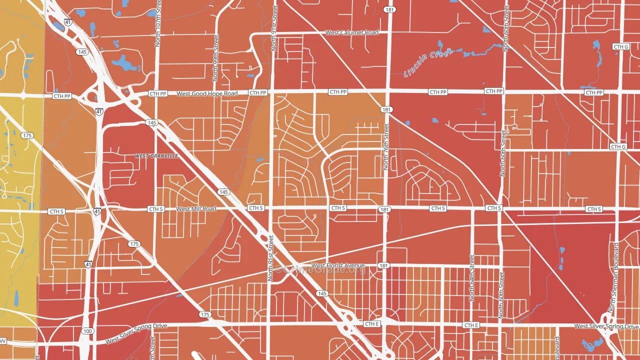 Menomonee River Hills, Milwaukee, WI Map of Vehicle Theft Rates