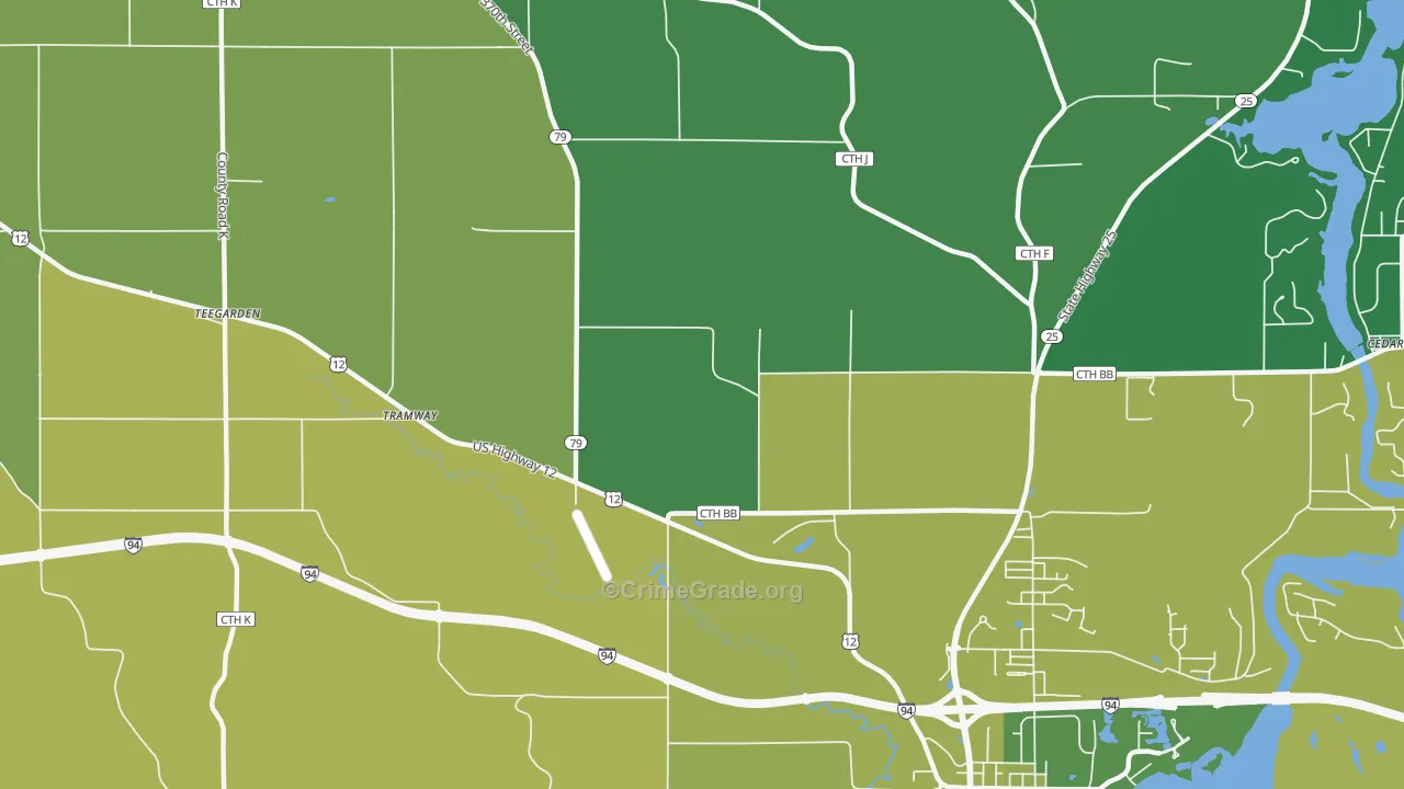 Menomonie Junction, WI Map of Vehicle Theft Rates