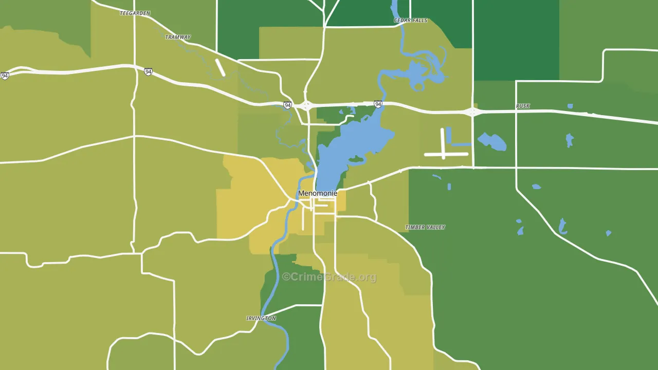 Menomonie, WI Map of Vehicle Theft Rates