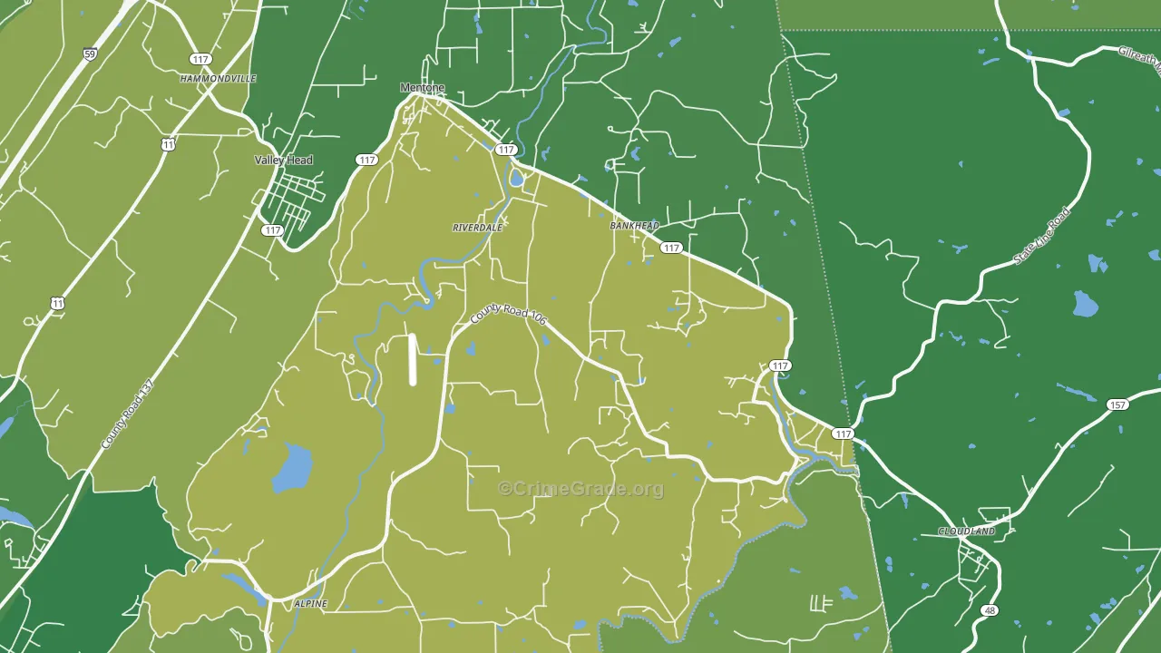 Mentone, AL Map of Vehicle Theft Rates