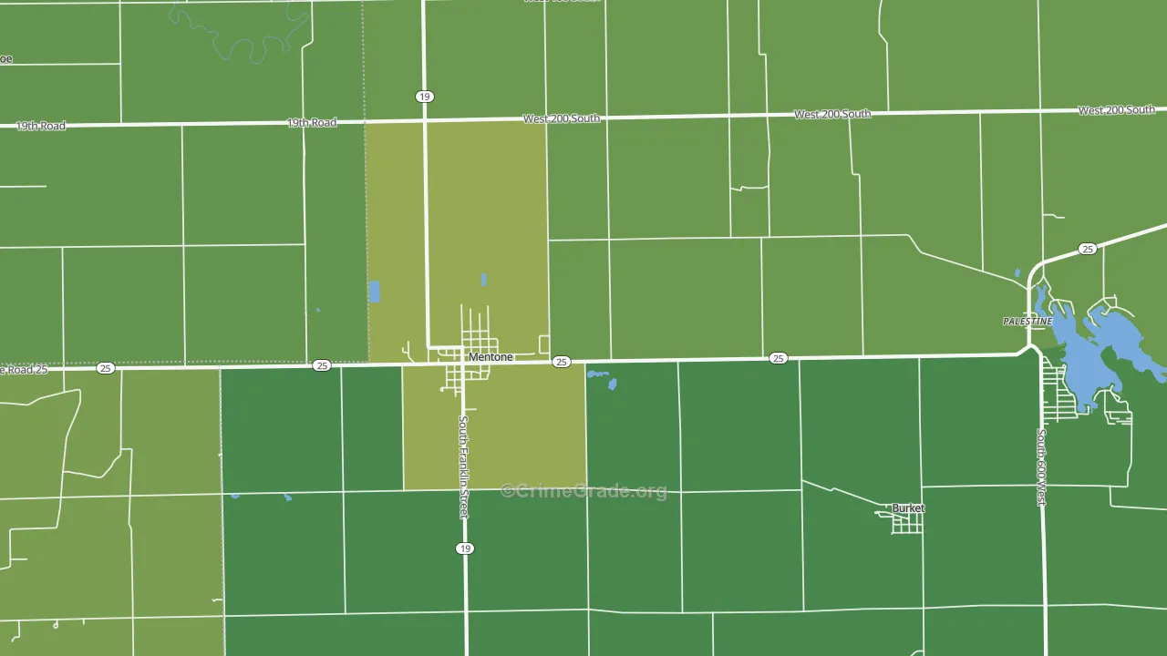 Mentone, IN Map of Vehicle Theft Rates