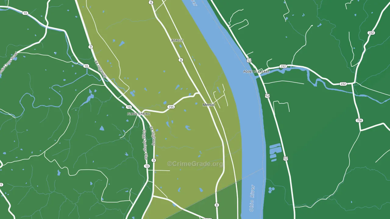 Mentor, KY Map of Vehicle Theft Rates