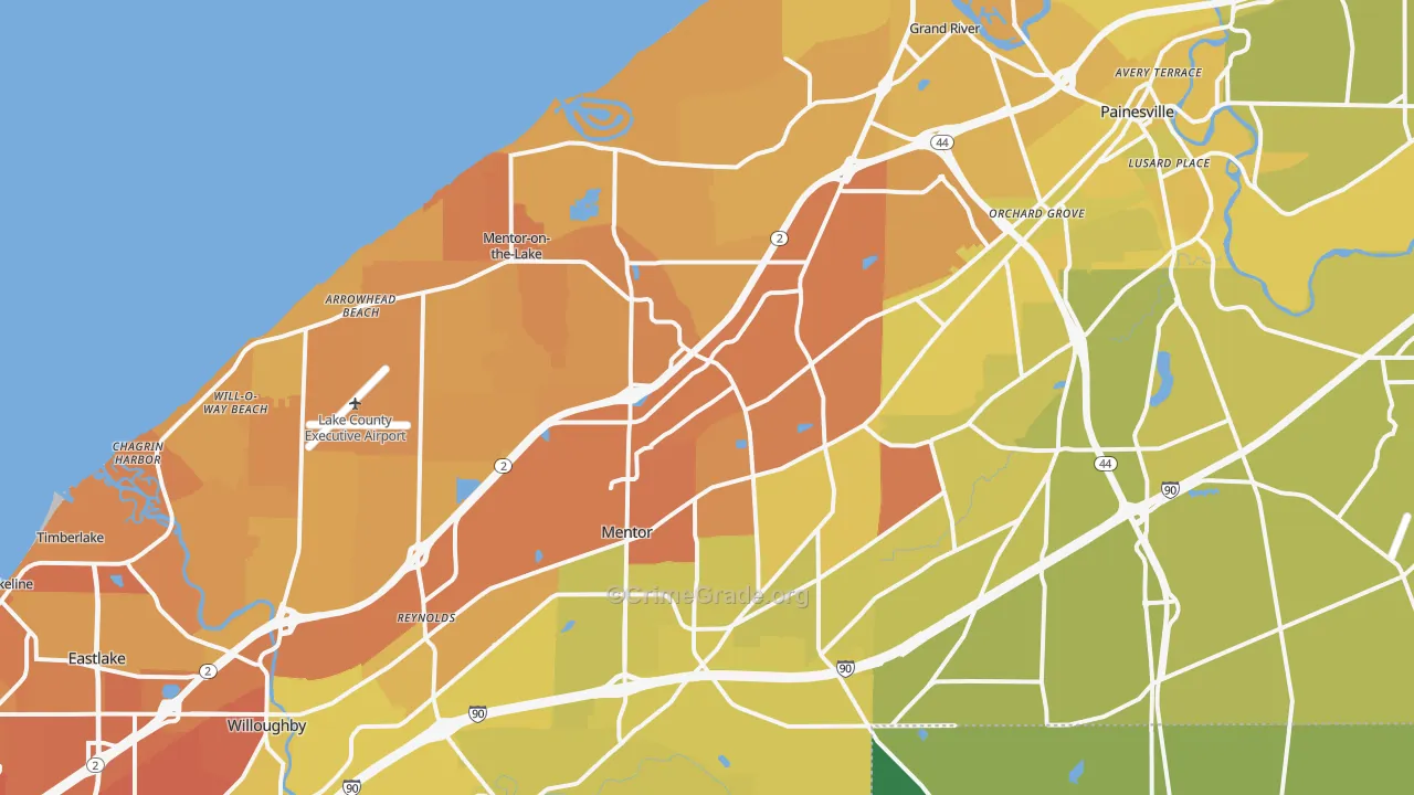 Mentor, OH Map of Vehicle Theft Rates