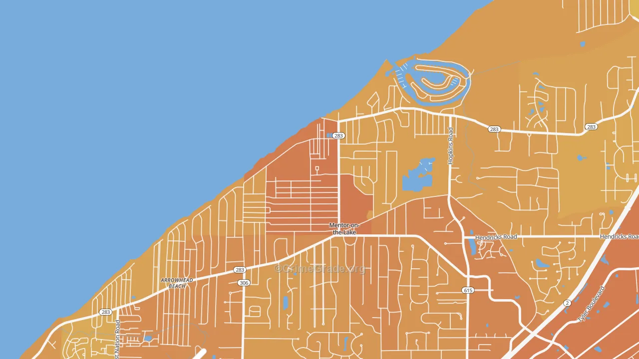 Mentor-on-the-Lake, OH Map of Vehicle Theft Rates