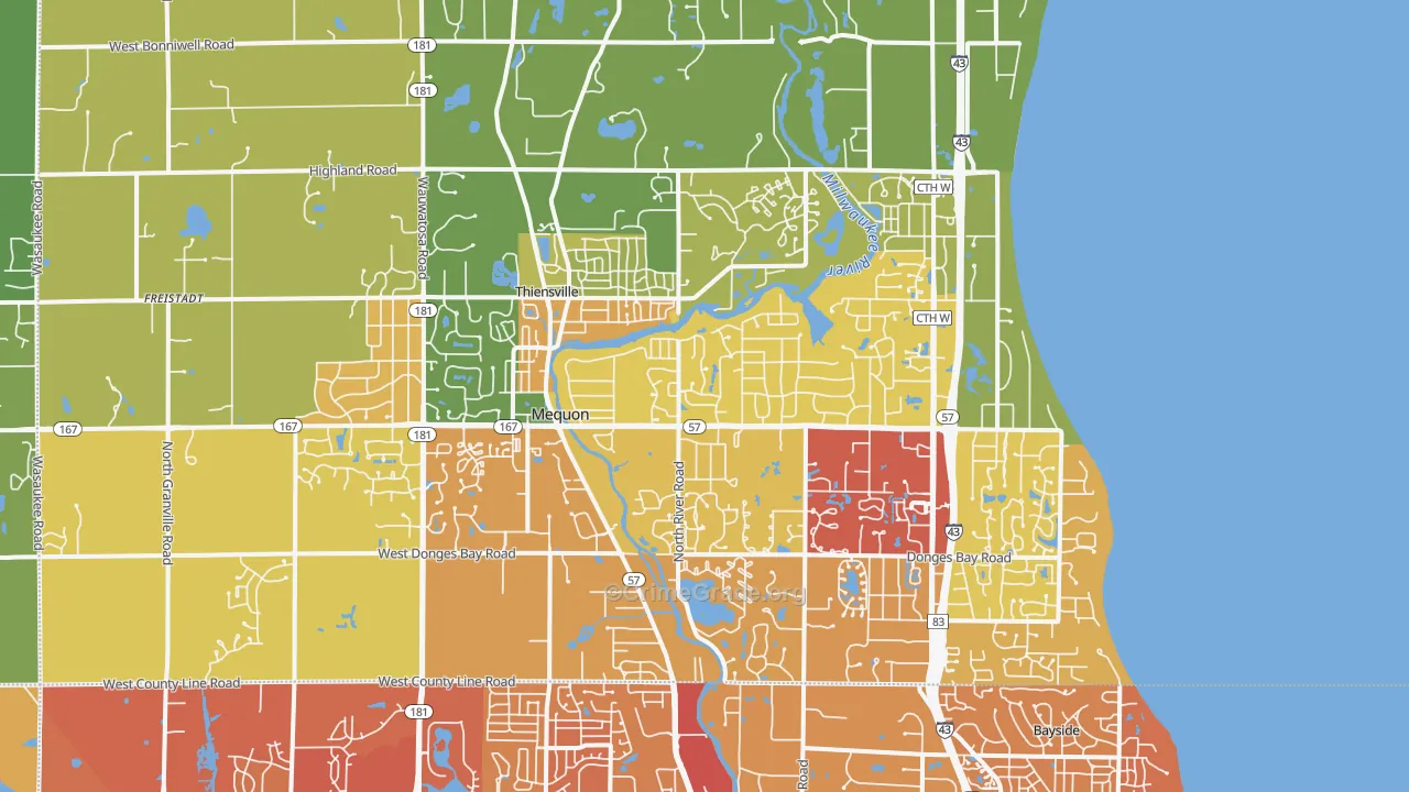 Mequon, WI Map of Vehicle Theft Rates