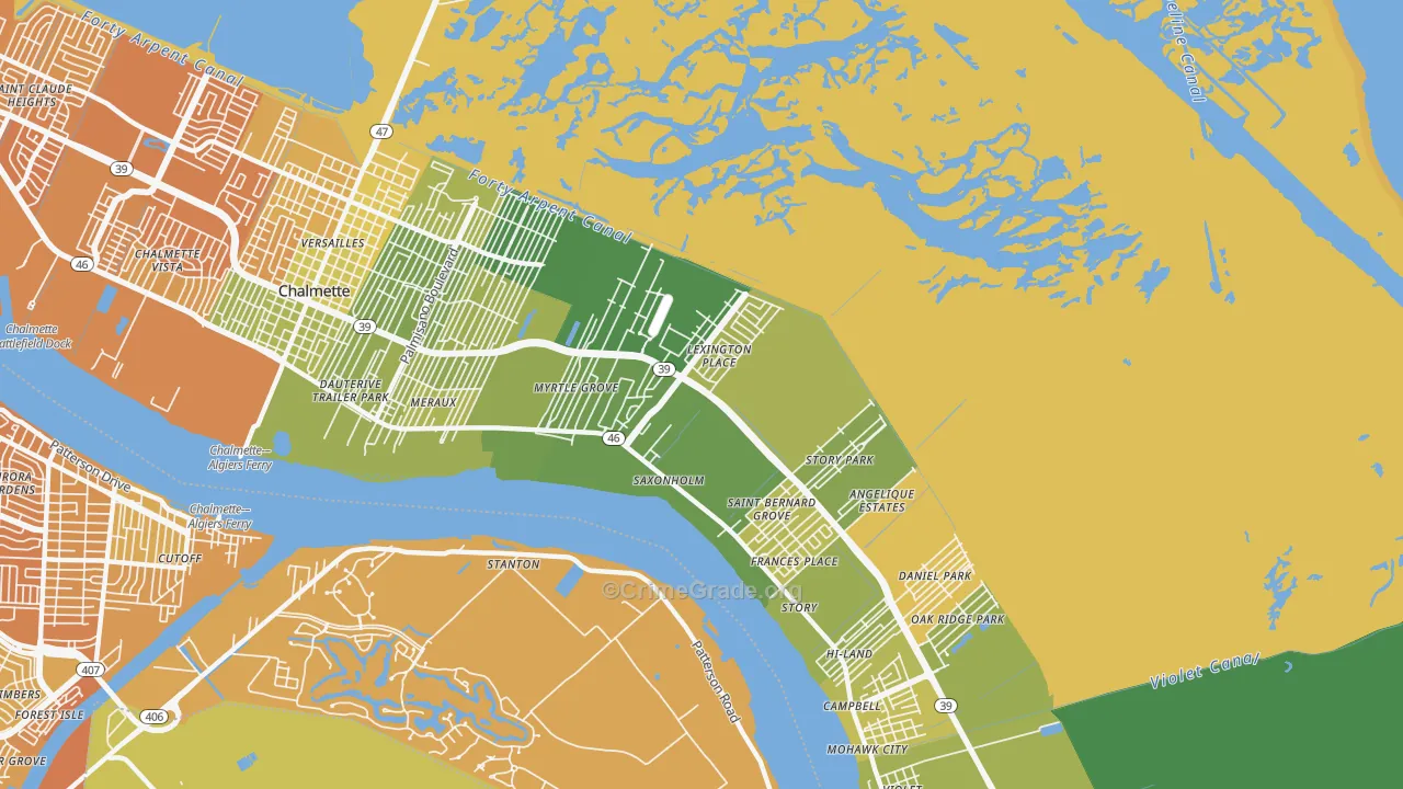 Meraux, LA Map of Vehicle Theft Rates