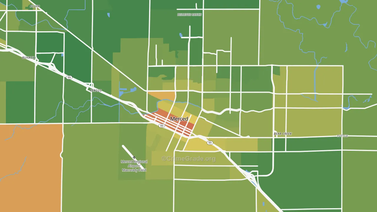 Merced, CA Map of Vehicle Theft Rates