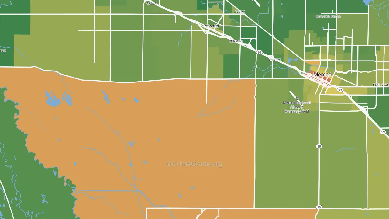 Merced County, CA Map of Vehicle Theft Rates