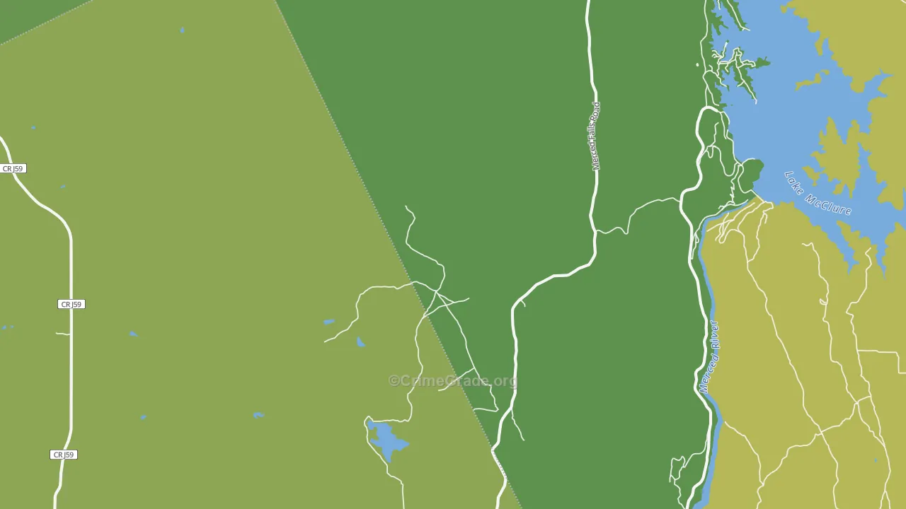 Merced Falls, CA Map of Vehicle Theft Rates