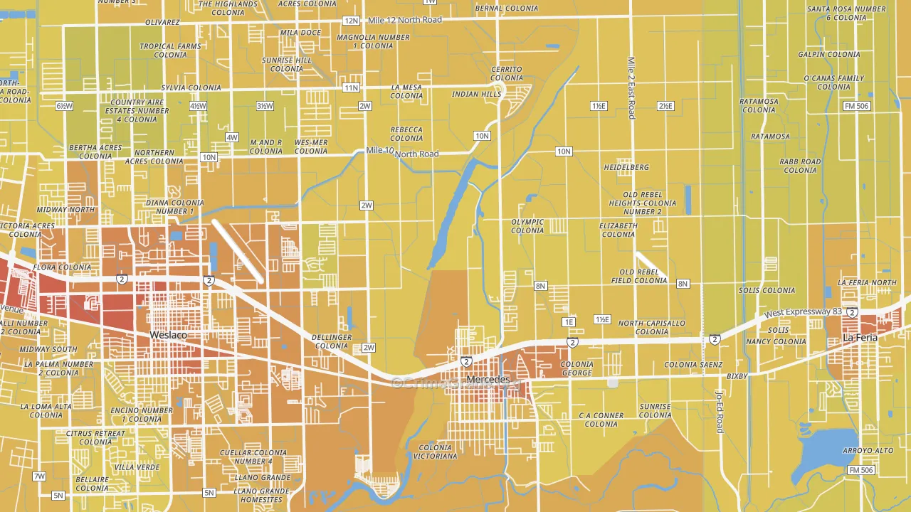 Mercedes, TX Map of Vehicle Theft Rates