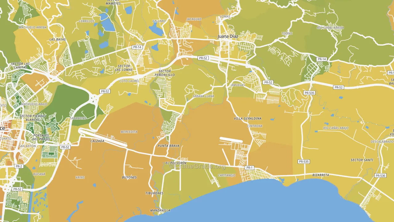 Mercedita, PR Map of Vehicle Theft Rates