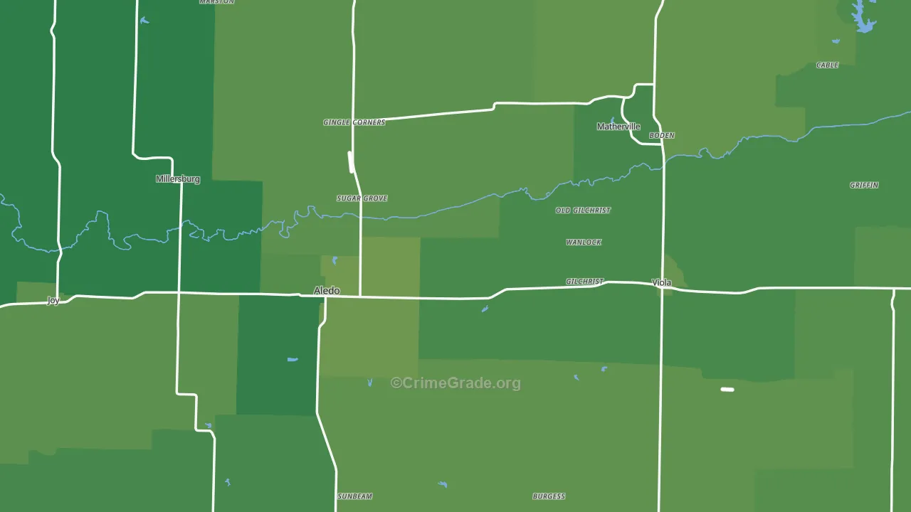 Mercer County, IL Map of Vehicle Theft Rates
