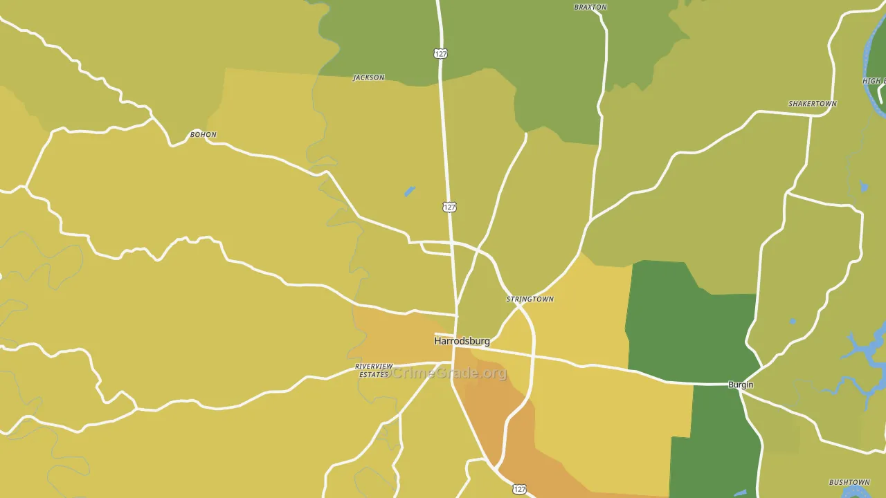 Mercer County, KY Map of Vehicle Theft Rates