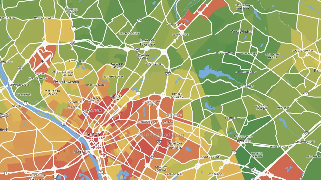 Mercer County, NJ Map of Vehicle Theft Rates