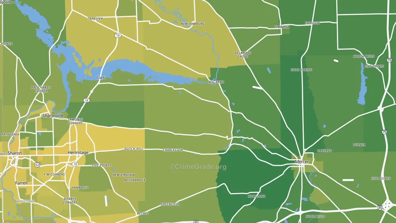 Mercer County, PA Map of Vehicle Theft Rates
