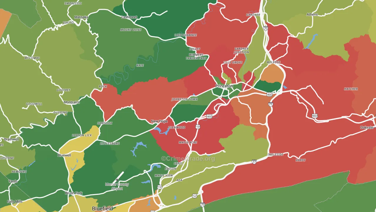 Mercer County, WV Map of Vehicle Theft Rates
