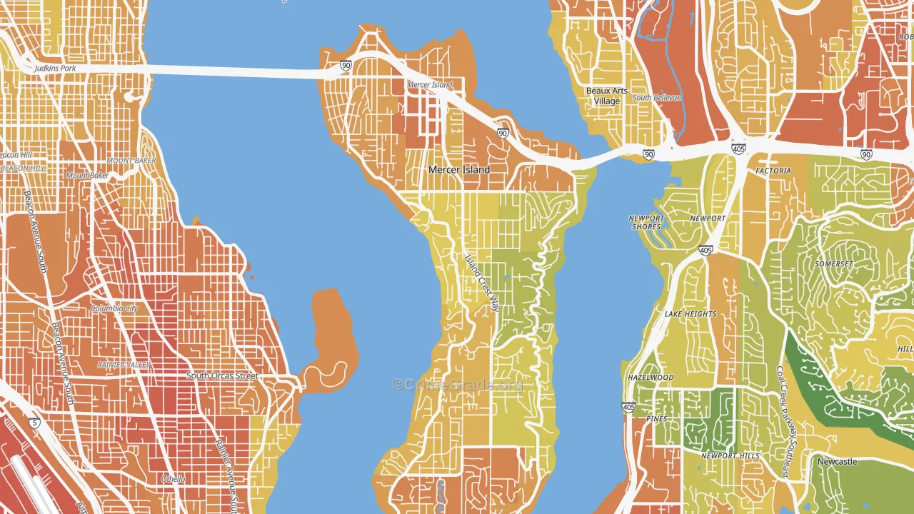 Mercer Island, WA Map of Vehicle Theft Rates