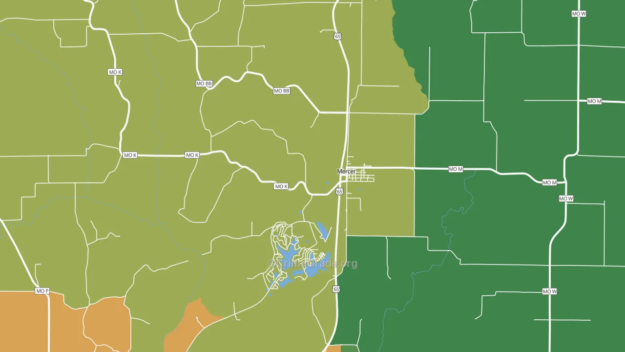 Mercer, MO Map of Vehicle Theft Rates