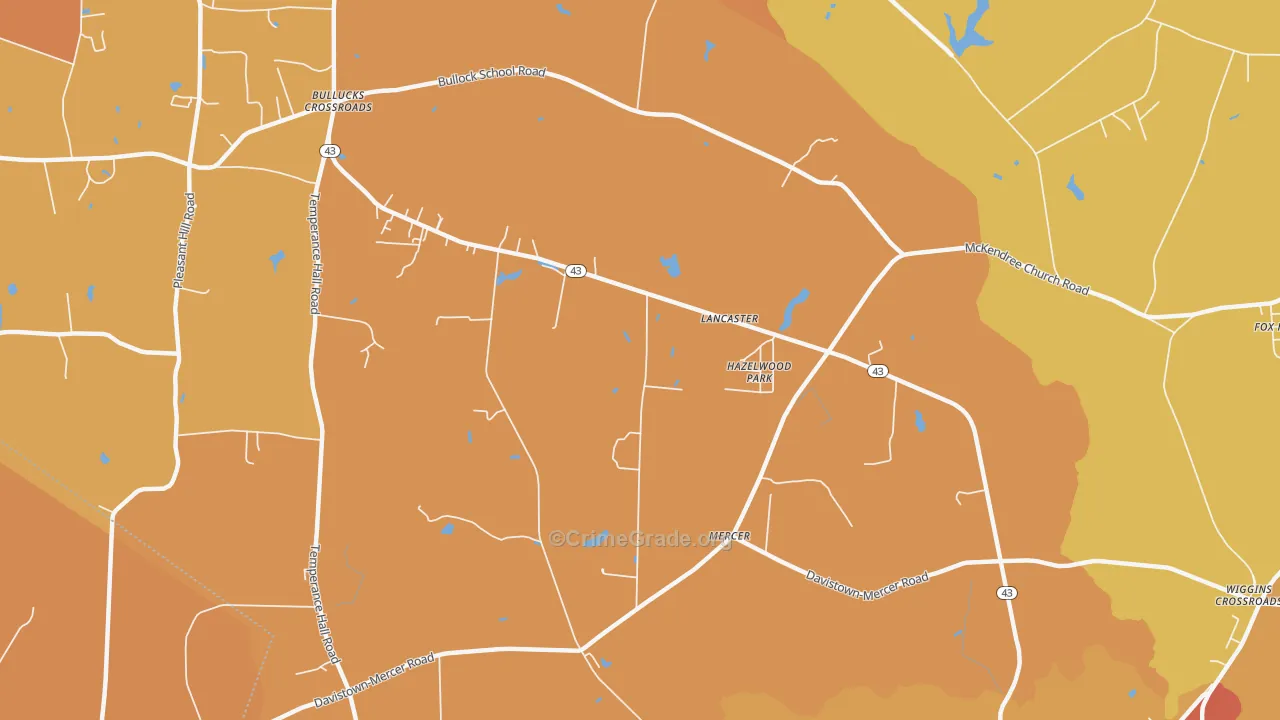 Mercer, NC Map of Vehicle Theft Rates