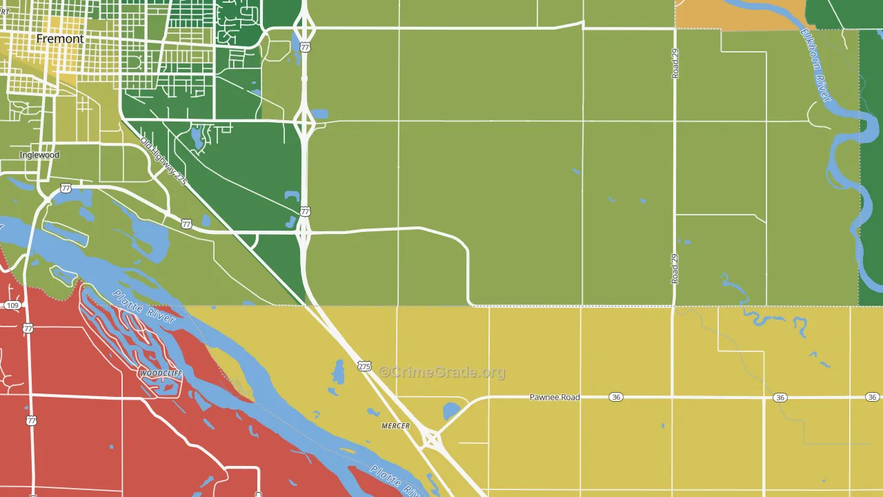 Mercer, NE Map of Vehicle Theft Rates