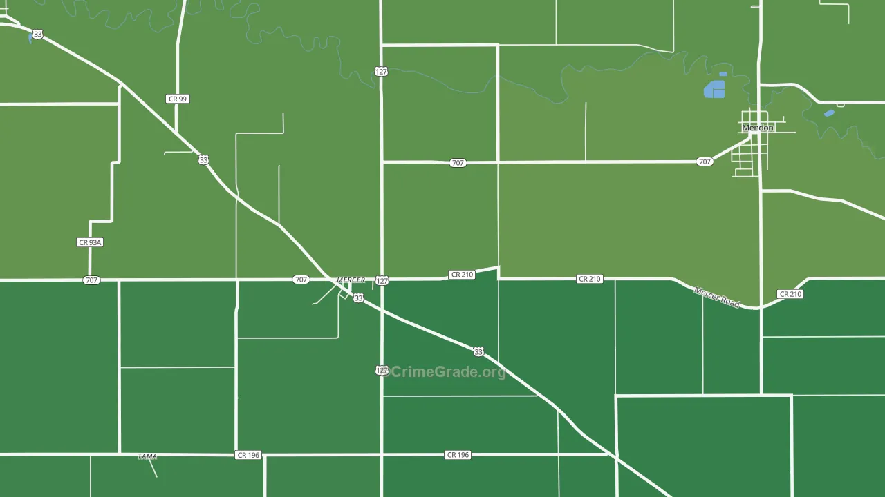 Mercer, OH Map of Vehicle Theft Rates