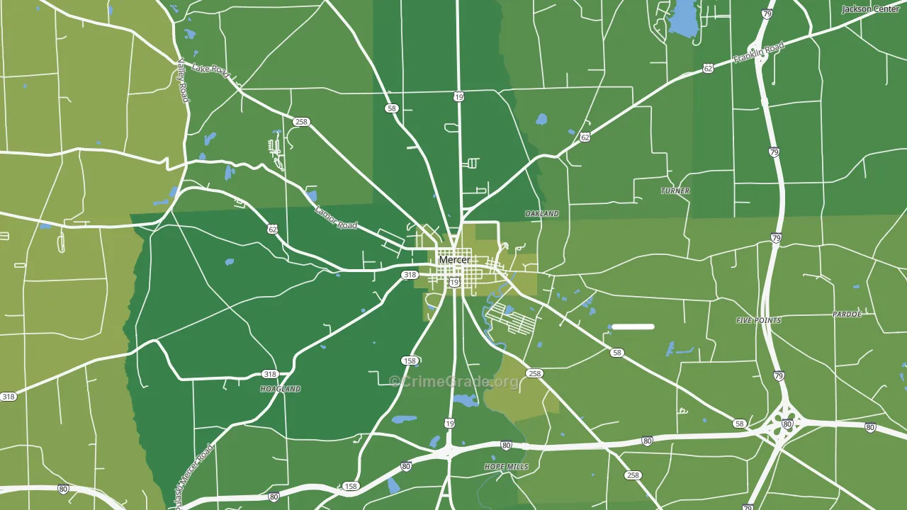 Mercer, PA Map of Vehicle Theft Rates