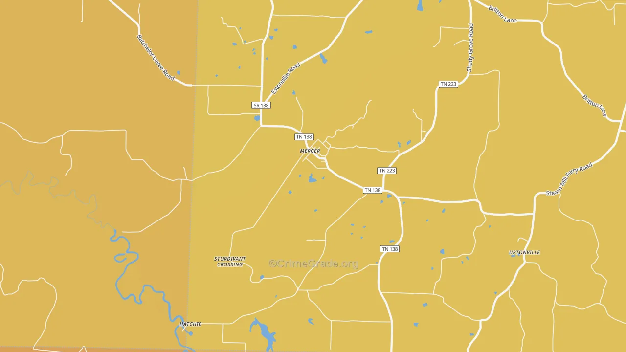 Mercer, TN Map of Vehicle Theft Rates