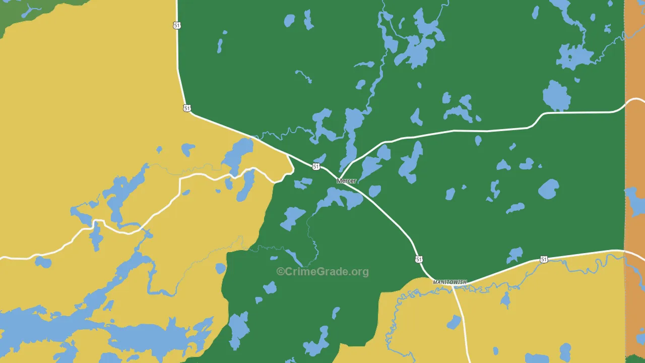 Mercer, WI Map of Vehicle Theft Rates