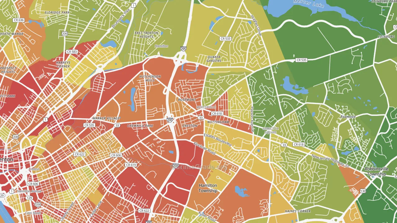 Mercerville, NJ Map of Vehicle Theft Rates