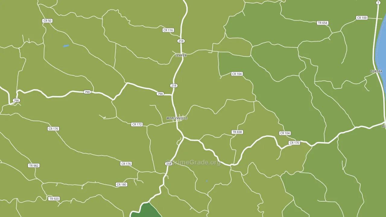 Mercerville, OH Map of Vehicle Theft Rates
