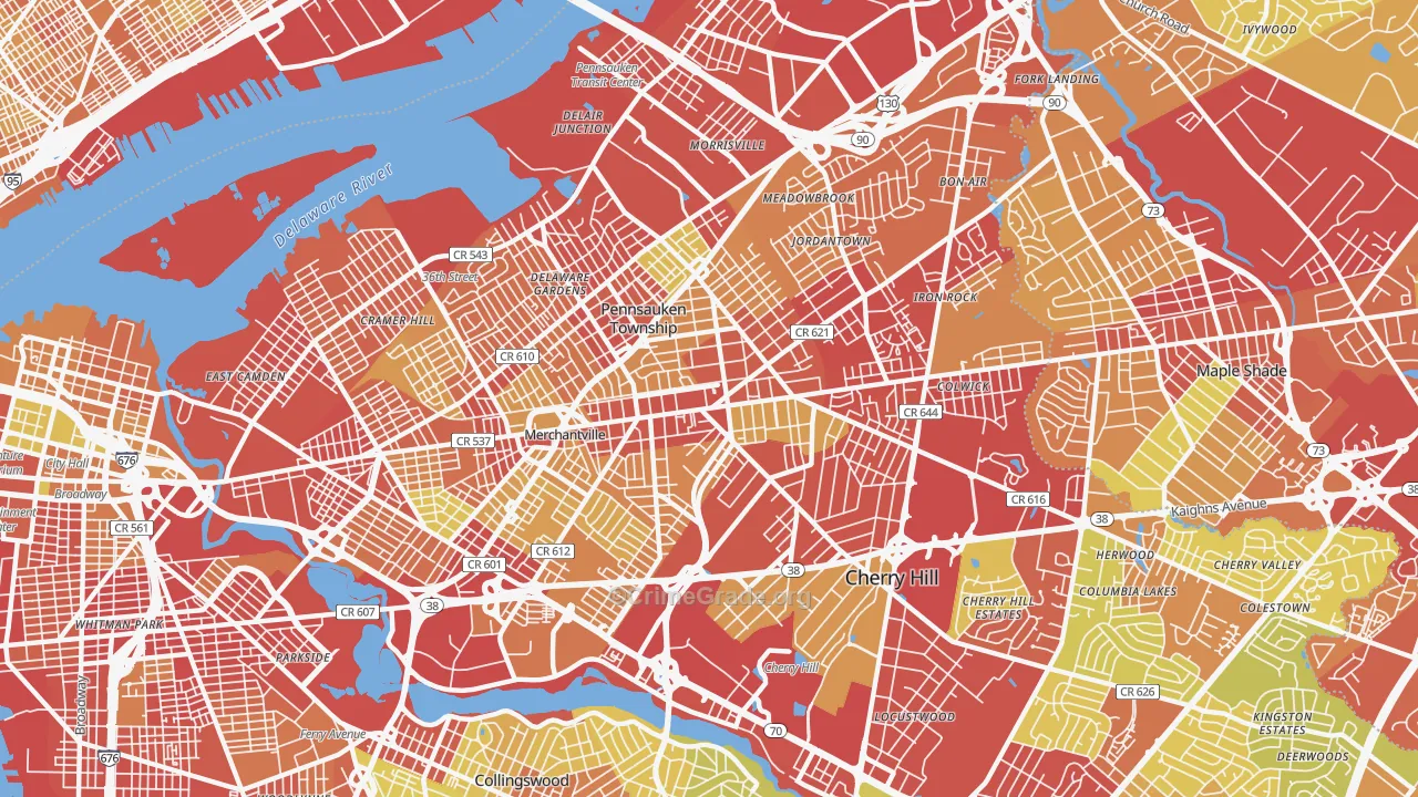Merchantville, NJ Map of Vehicle Theft Rates