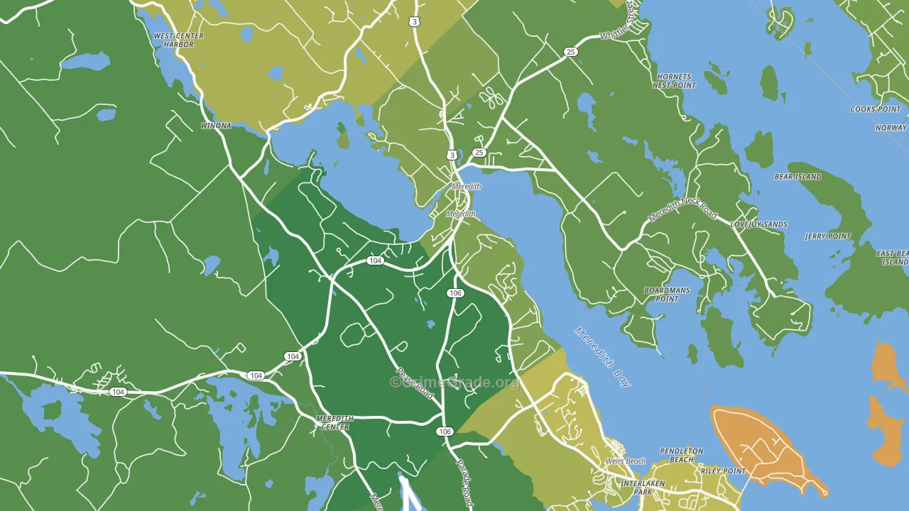 Meredith, NH Map of Vehicle Theft Rates