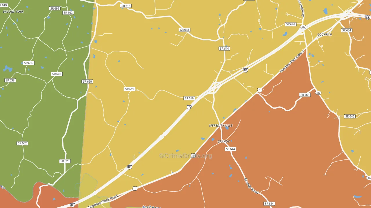 Meredithville, VA Map of Vehicle Theft Rates