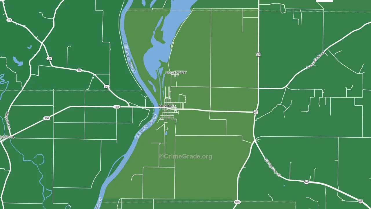 Meredosia, IL Map of Vehicle Theft Rates