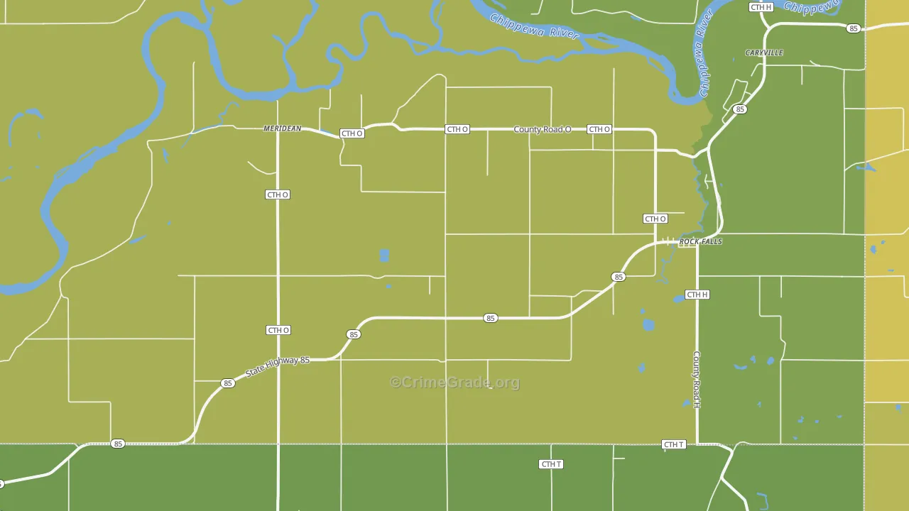 Meridean, WI Map of Vehicle Theft Rates