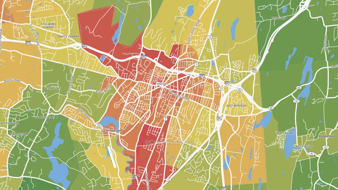 Meriden, CT Map of Vehicle Theft Rates