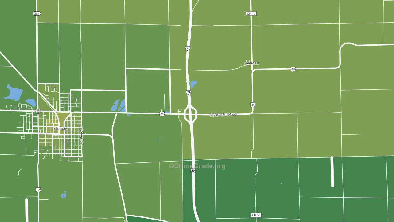 Meriden, IL Map of Vehicle Theft Rates