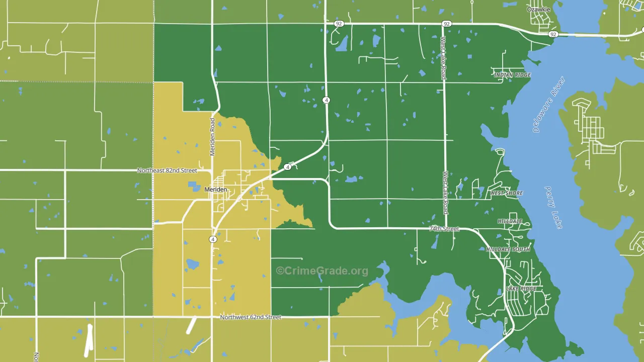 Meriden, KS Map of Vehicle Theft Rates