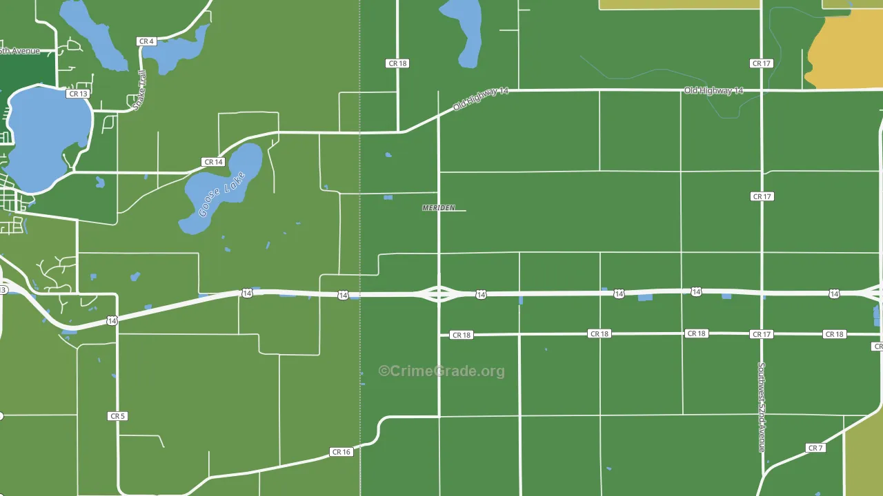 Meriden, MN Map of Vehicle Theft Rates