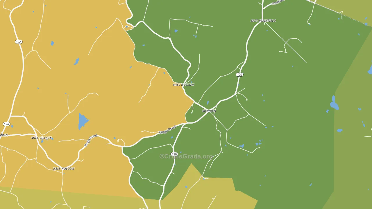 Meriden, NH Map of Vehicle Theft Rates
