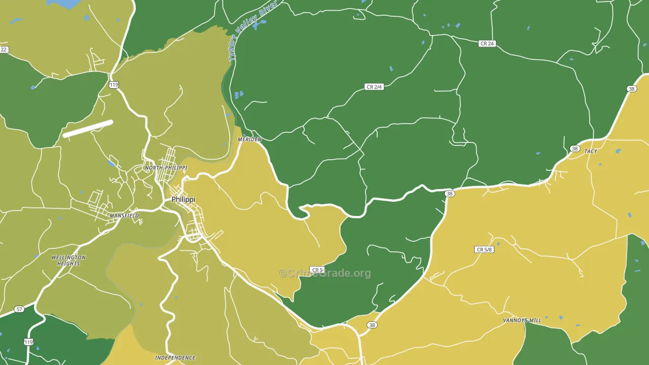 Meriden, WV Map of Vehicle Theft Rates